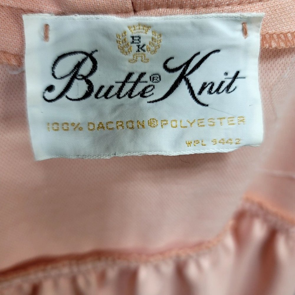Vintage 70s Butte Knit S/M Peach Pink Day Dress &‎ Jacket Polyester Outfit Set - Picture 13 of 14